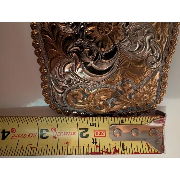 Vintage 90's Crumrine Belt Buckle Heavy Silverplate & Bronze Sunflower Made USA - Picture 7 of 9